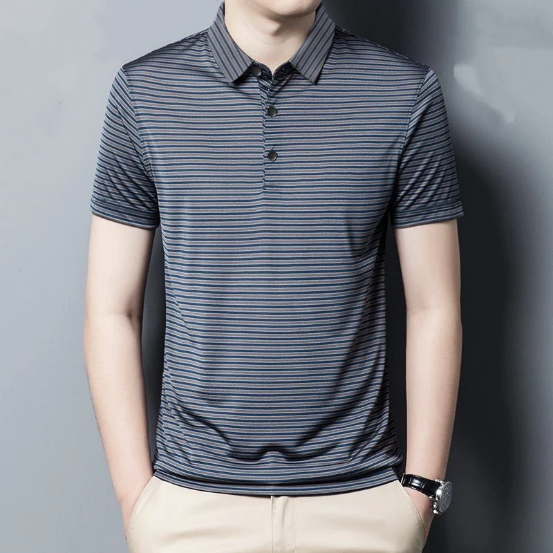 【北部庄园】男士夏季商务休闲百搭气质经典条纹短袖Polo衫/1661