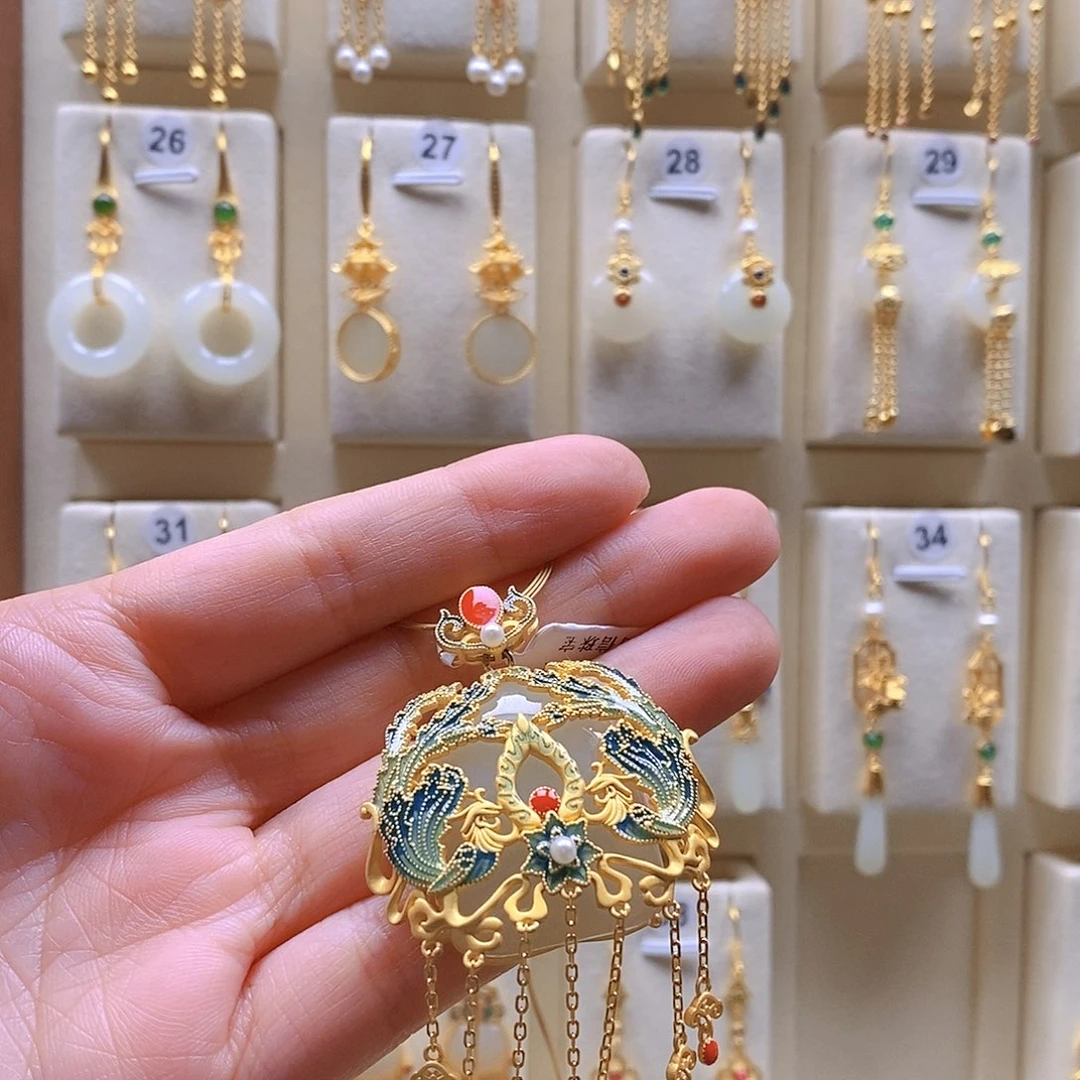 和田玉颈饰银S925镶嵌