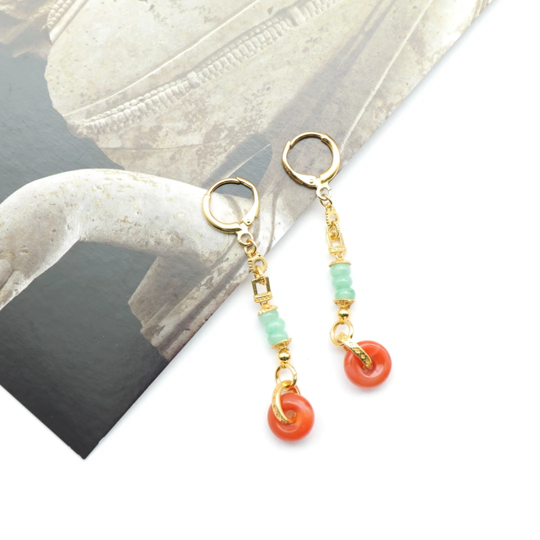 【妙安原创】南红平安扣翡翠古风设计长款耳坠