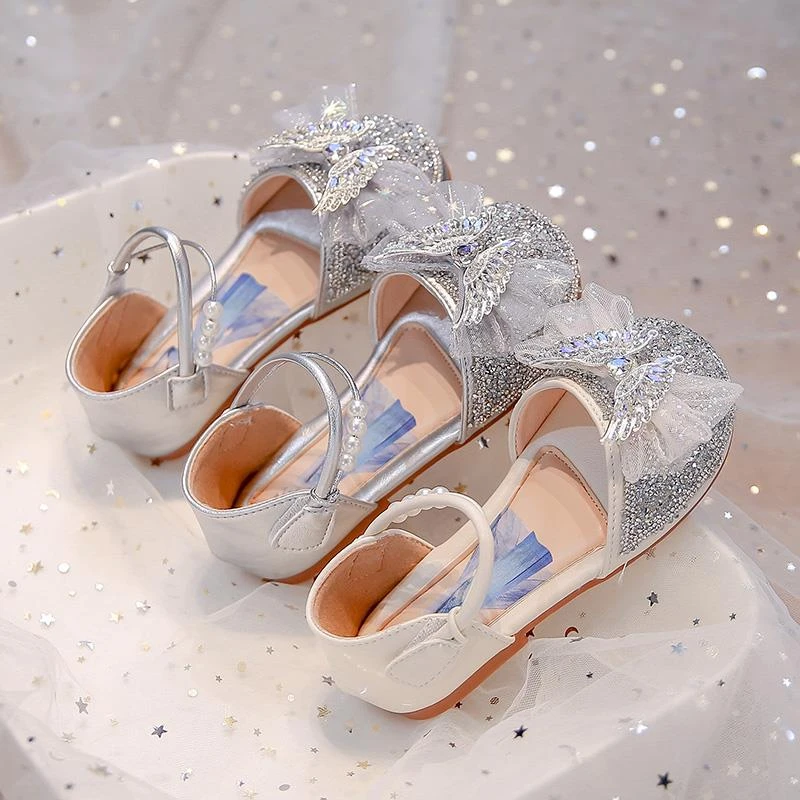 女童水钻蝴蝶公主鞋2025年夏季新款水晶满钻中大童演出鞋网纱蝴蝶
