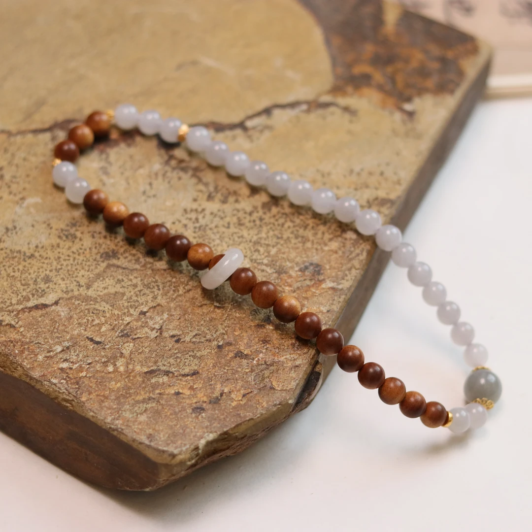 ZC10A1845[原创]老山檀烟紫和田玉多圈手串（多样性发货））