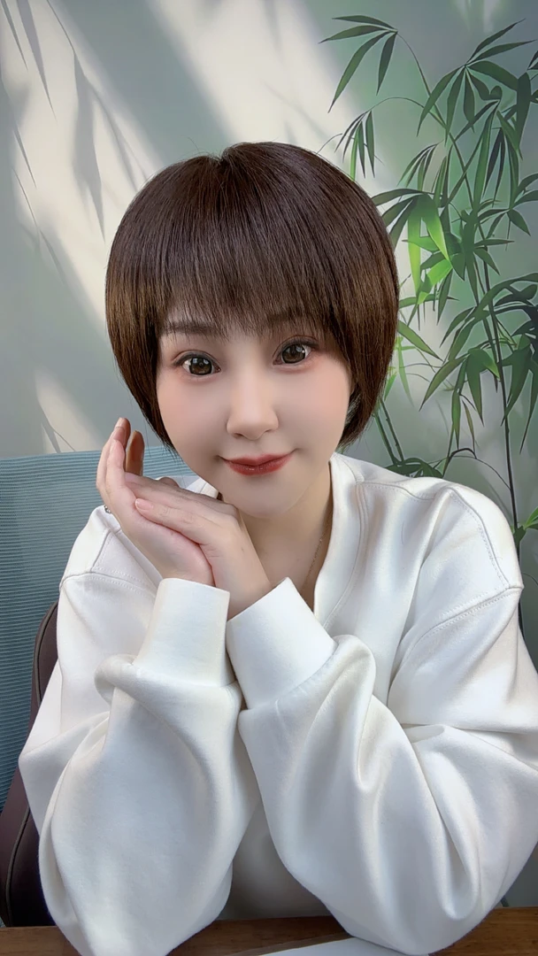 乙丙丁假发女士长款25cm波波头纯真人发丝全手工钩织内网轻薄透气