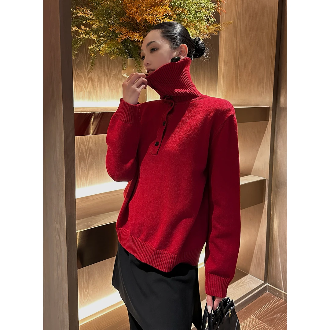 AME  热能量毛衣  可持续时髦暖糯定染热烈红高领毛衣ZD12SMYL951