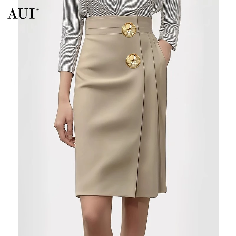 【媛媛女王专享】AUI卡其色高端职业气质半身裙女2024-24W145389
