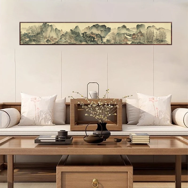 237-25*180靠山图新中式窄长条装饰画茶室书房客厅办公室装饰画