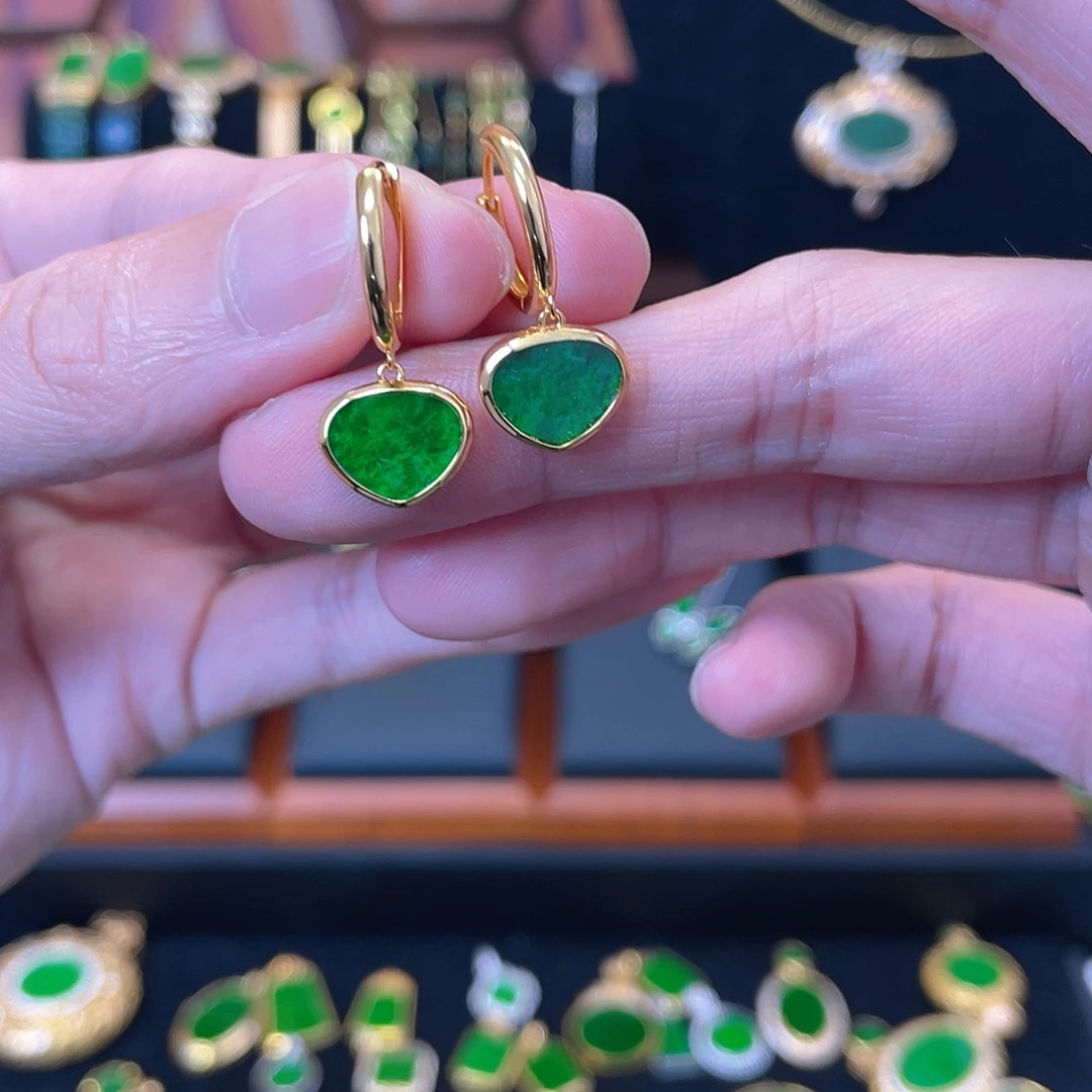 翡翠银S925镀金镶嵌耳饰