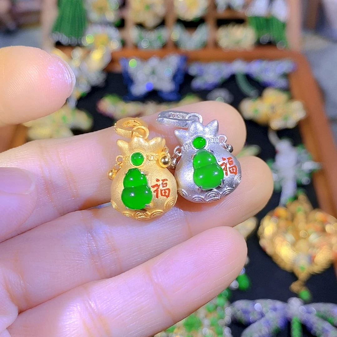 吊坠(不含链)银S925镶嵌翡翠多样性发其一