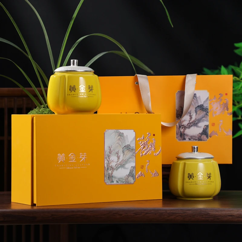 【顺丰京东发货】【拍十送茶具】高档礼盒 陶瓷罐装 黄金芽茶叶礼盒装