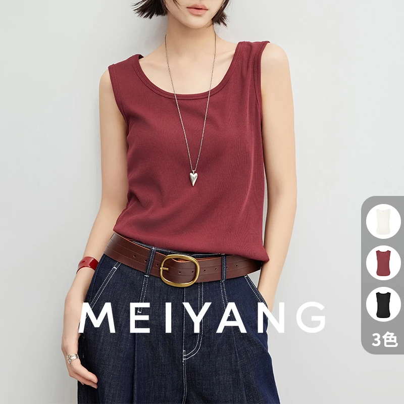 A美洋MEIYANG 棉朵背心【商场同款】抗起球！竖纹肌理百搭上衣-周二