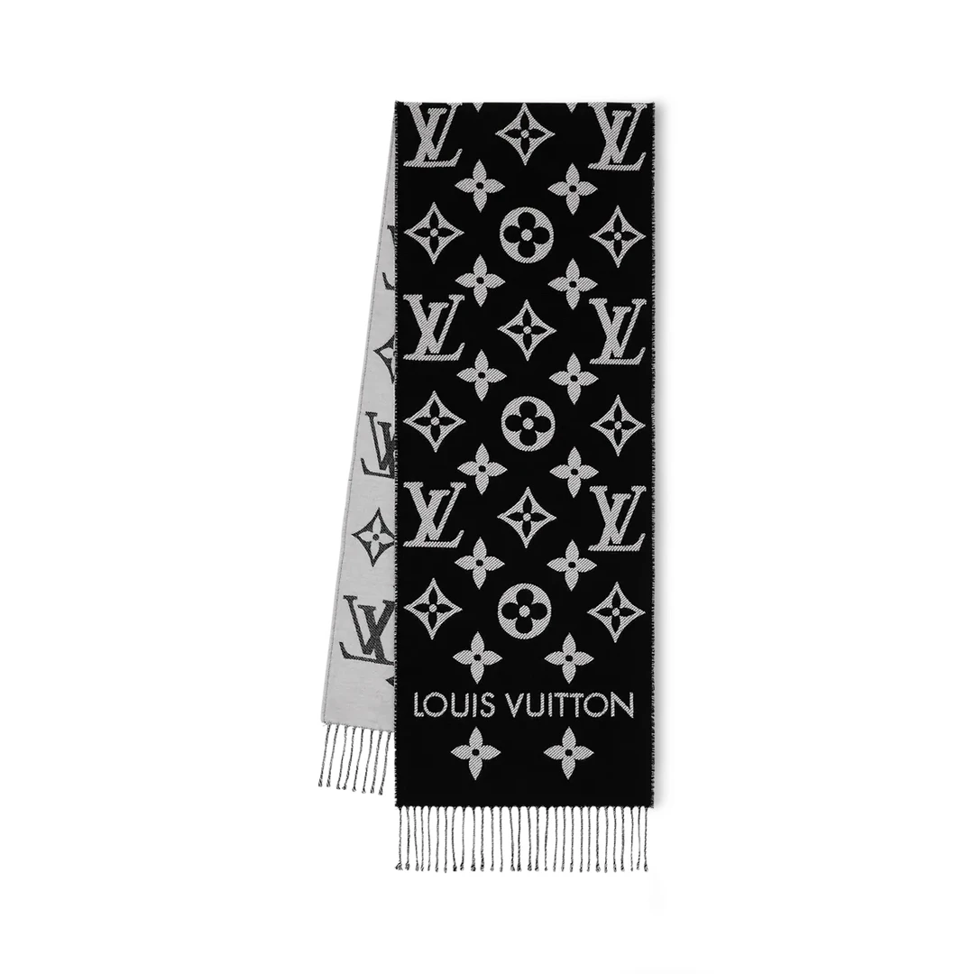 全新未使用 LouisVuitton/路易威登 黑灰 lv羊毛围巾带票带手提袋
