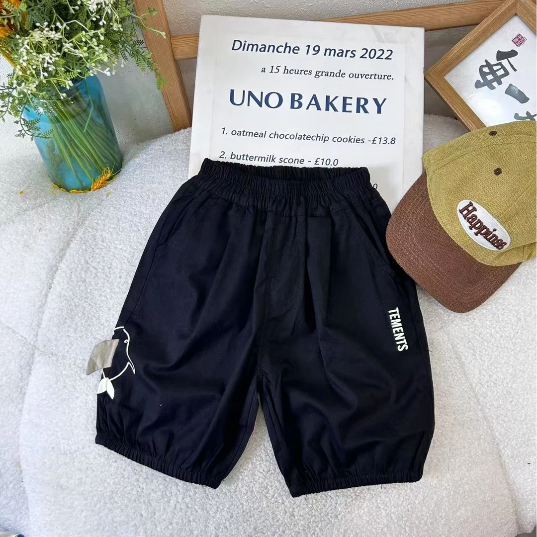 【LAOHE】KZ-24058 黑色 男童休闲棉布短裤 休闲时尚 儿童裤子