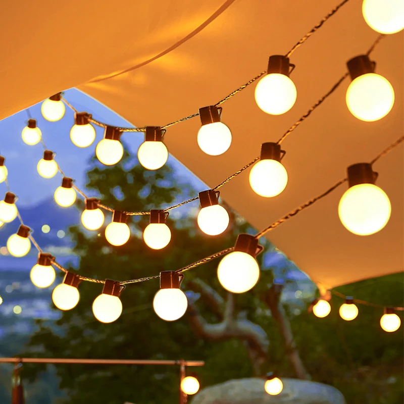 太阳能款大圆球彩灯户外防水灯串露营野营庭院天幕装饰氛围灯串