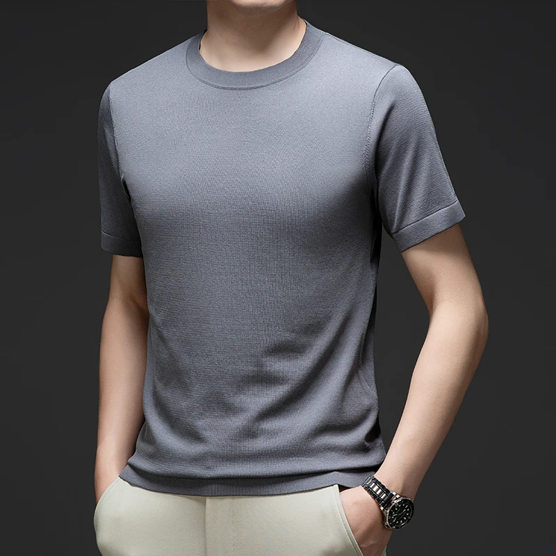 夏季男士圆领短袖T恤半袖打底衫时尚休闲柔软透气亲肤简约针织衫T