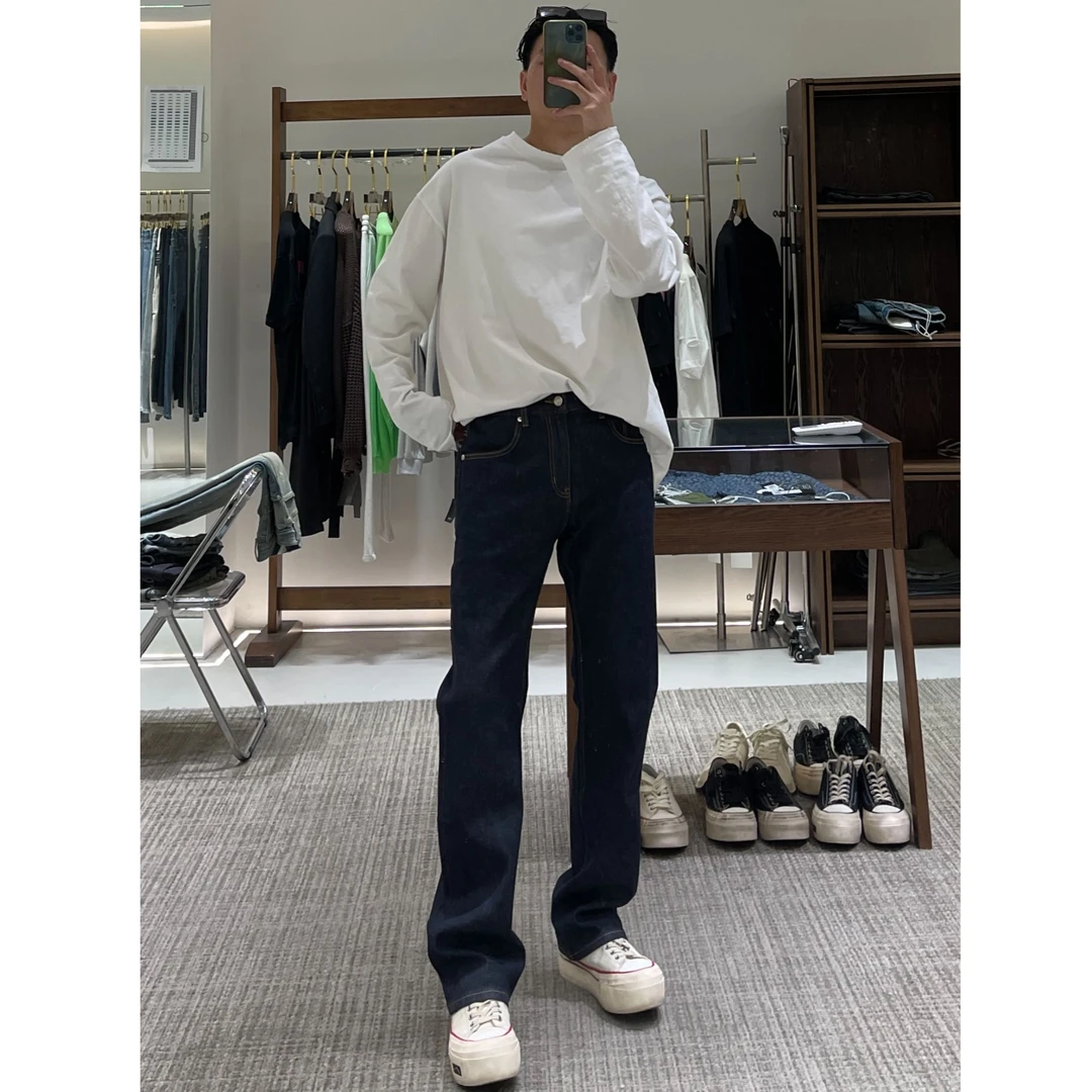 TKTHEKING/24795 赤耳丹宁原深色原牛环保洗水不掉色微喇版牛仔裤