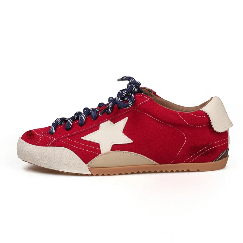 2025进口新款真皮复古做旧星星脏脏韩版休闲复古拼色美式鞋子百搭