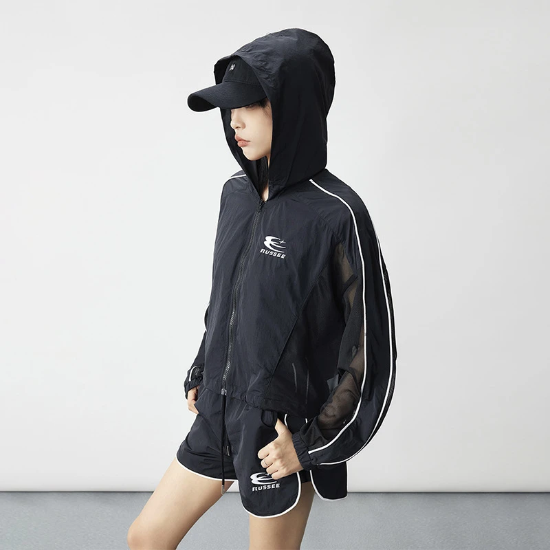 户外晨跑健身长袖外套夏季透气运动服跑步休闲短裤套装女X50347A