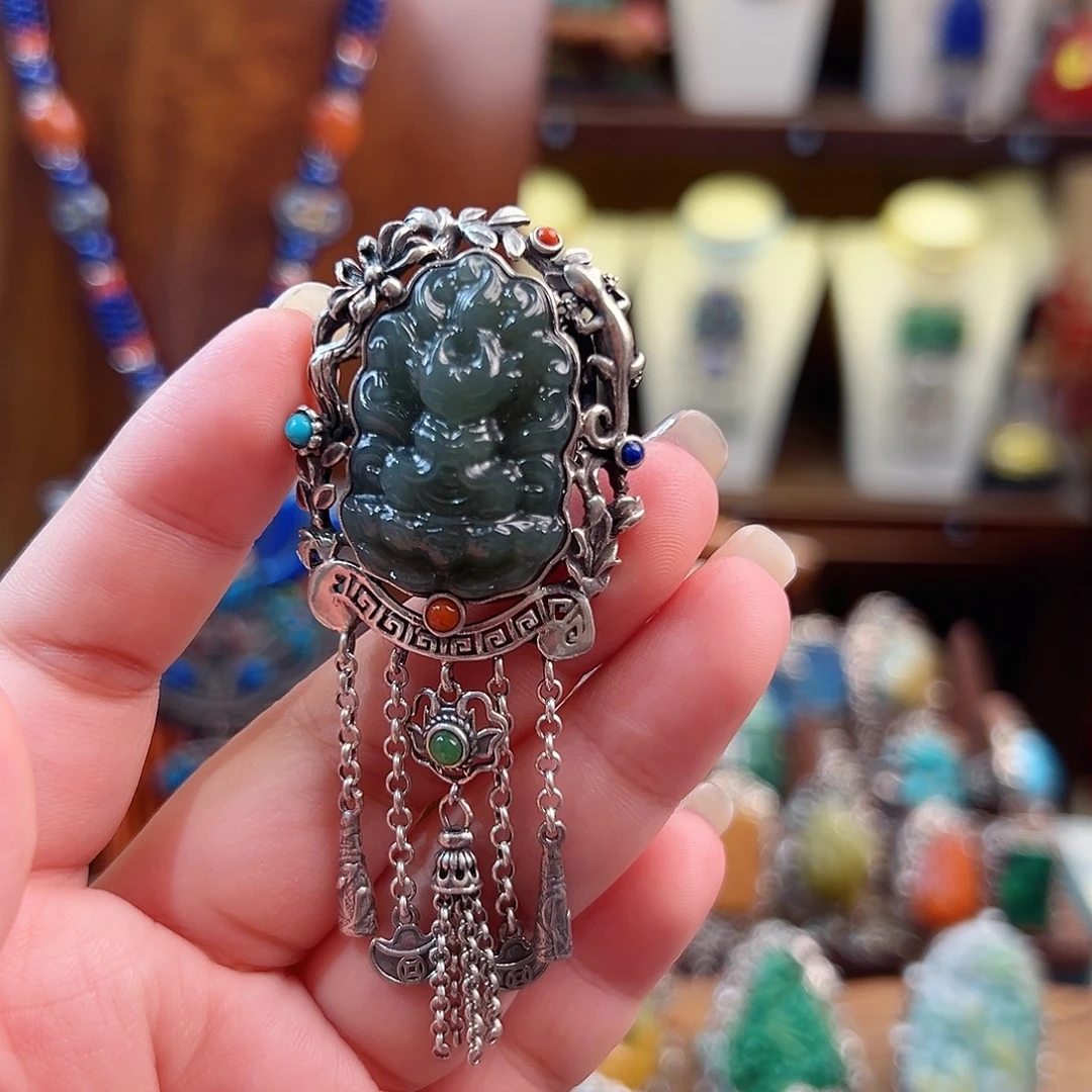 和田玉银S925镶嵌戒指/指环国风