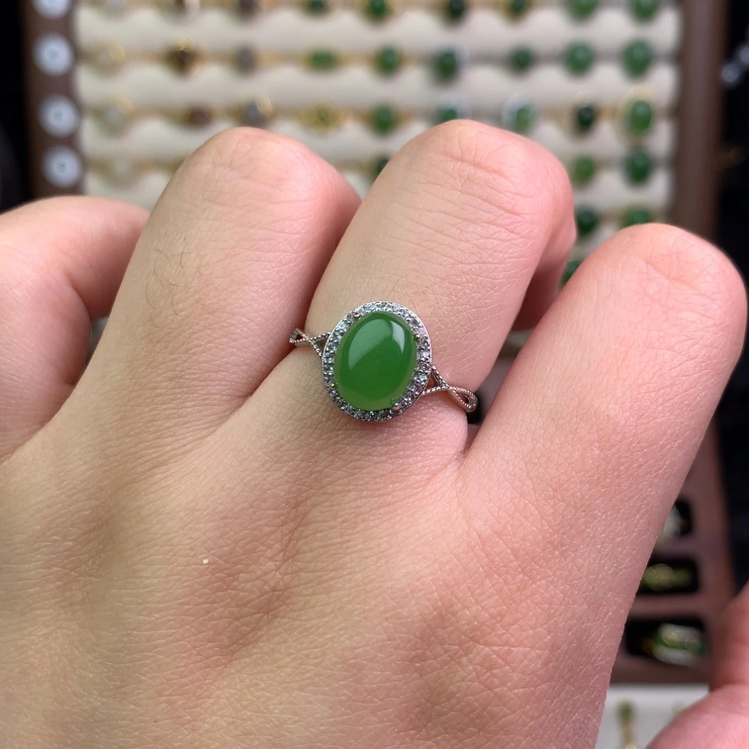 和田玉银S925镶嵌戒指