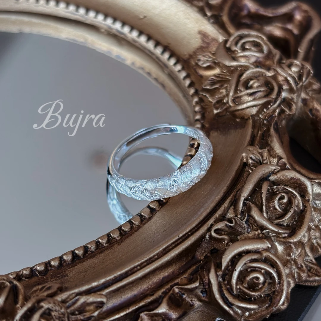 925银戒指 Bujra S925纯银轻奢中古风拉丝编织麦穗戒指