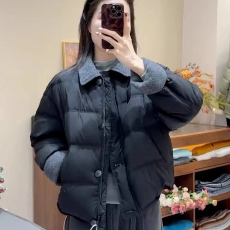 短款翻领撞色棉服外套女2026冬季新款小个子宽松保暖巨好看棉衣潮