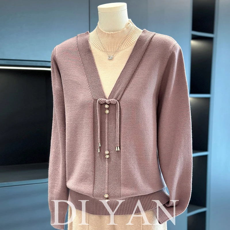 时尚妈妈装针织衫女2025年春秋新款上衣气质50岁中老年毛衣打底衫