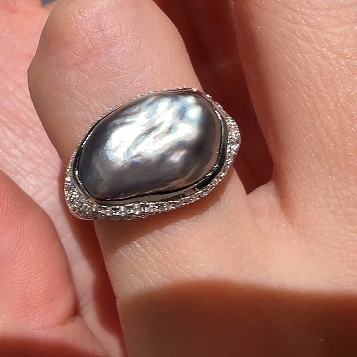 银S925镶嵌戒指海水珍珠君****蓝