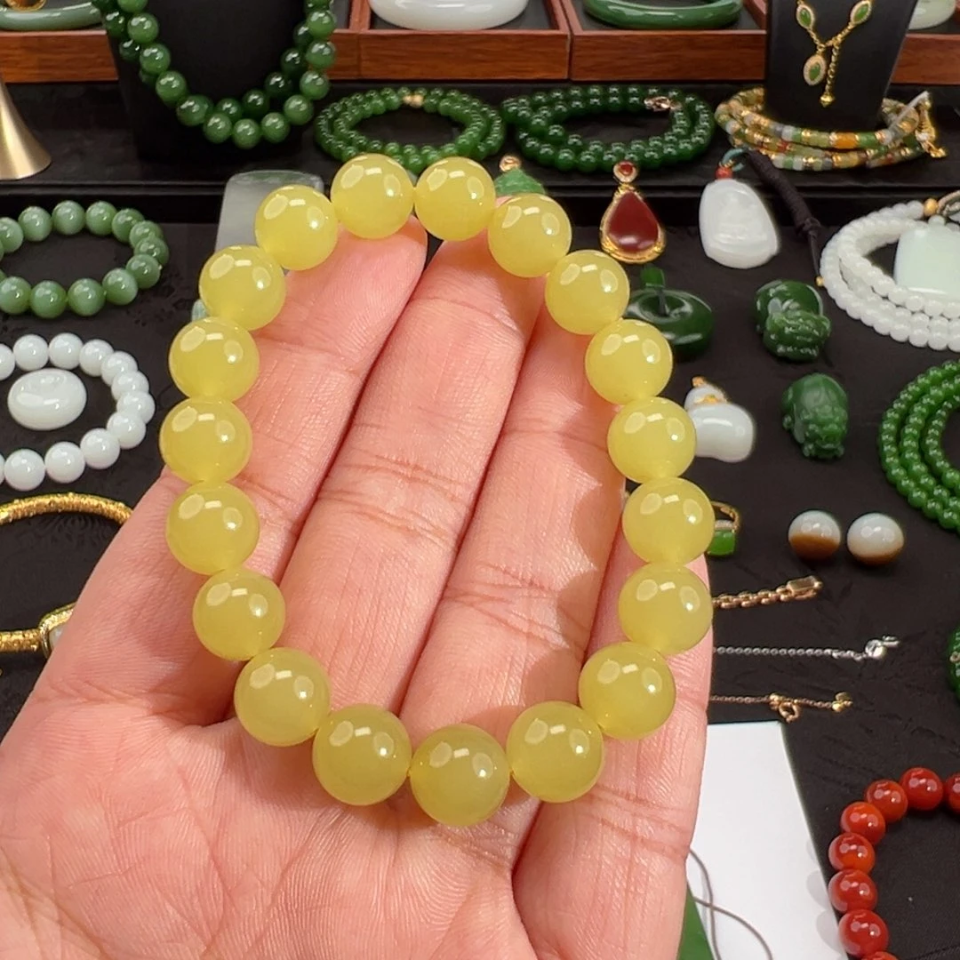 和田玉未镶嵌手串黄口鸡油黄10mm手串