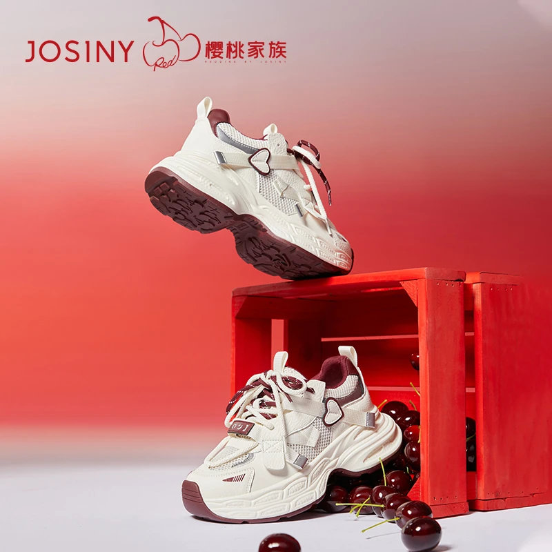 卓诗尼2025年春季新年限定樱桃红系列老爹鞋增高休闲厚底爆款女鞋