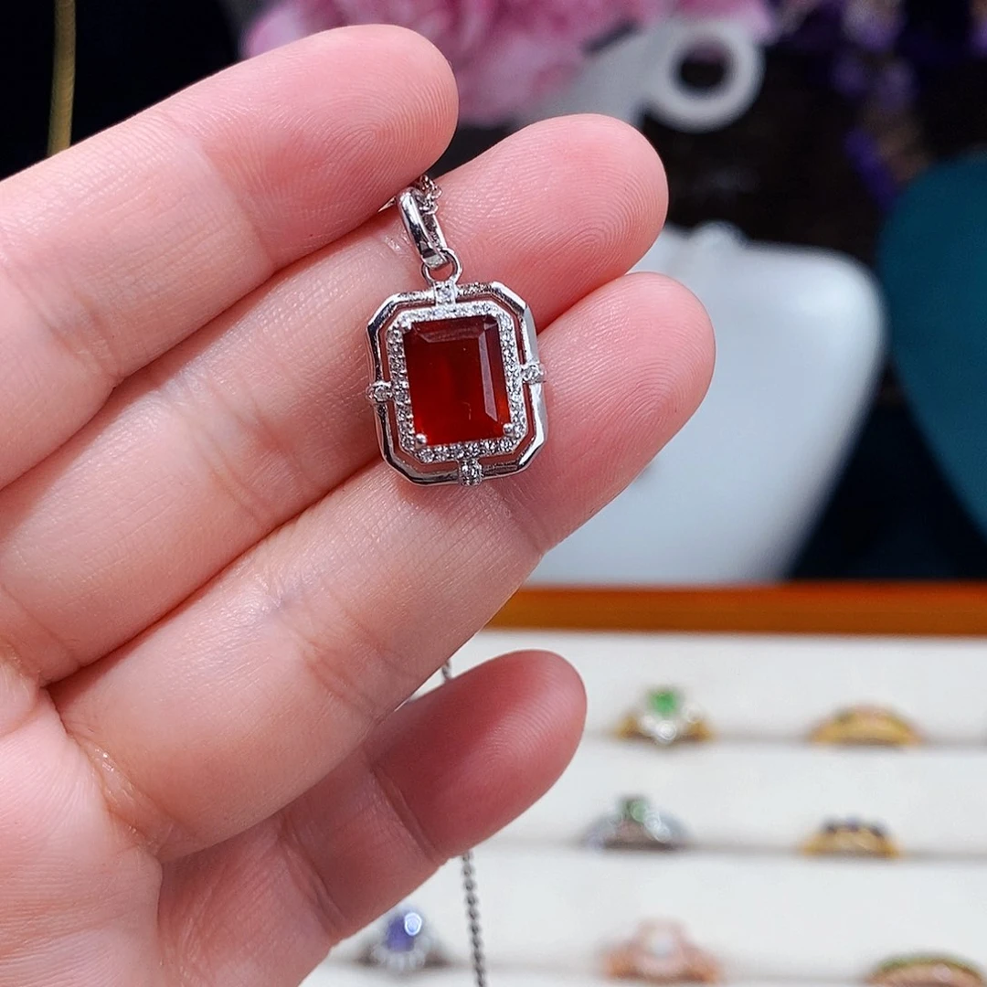 石榴石（芬达石）颈饰银S925镶嵌