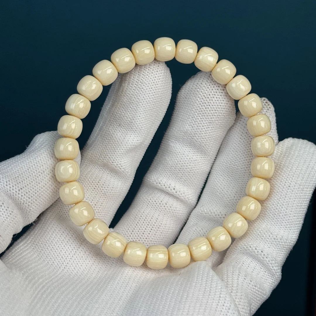 U2409天然猛犸牙 瑕疵特价桶珠手串 7*6.2mm支持鉴定 假一罚四