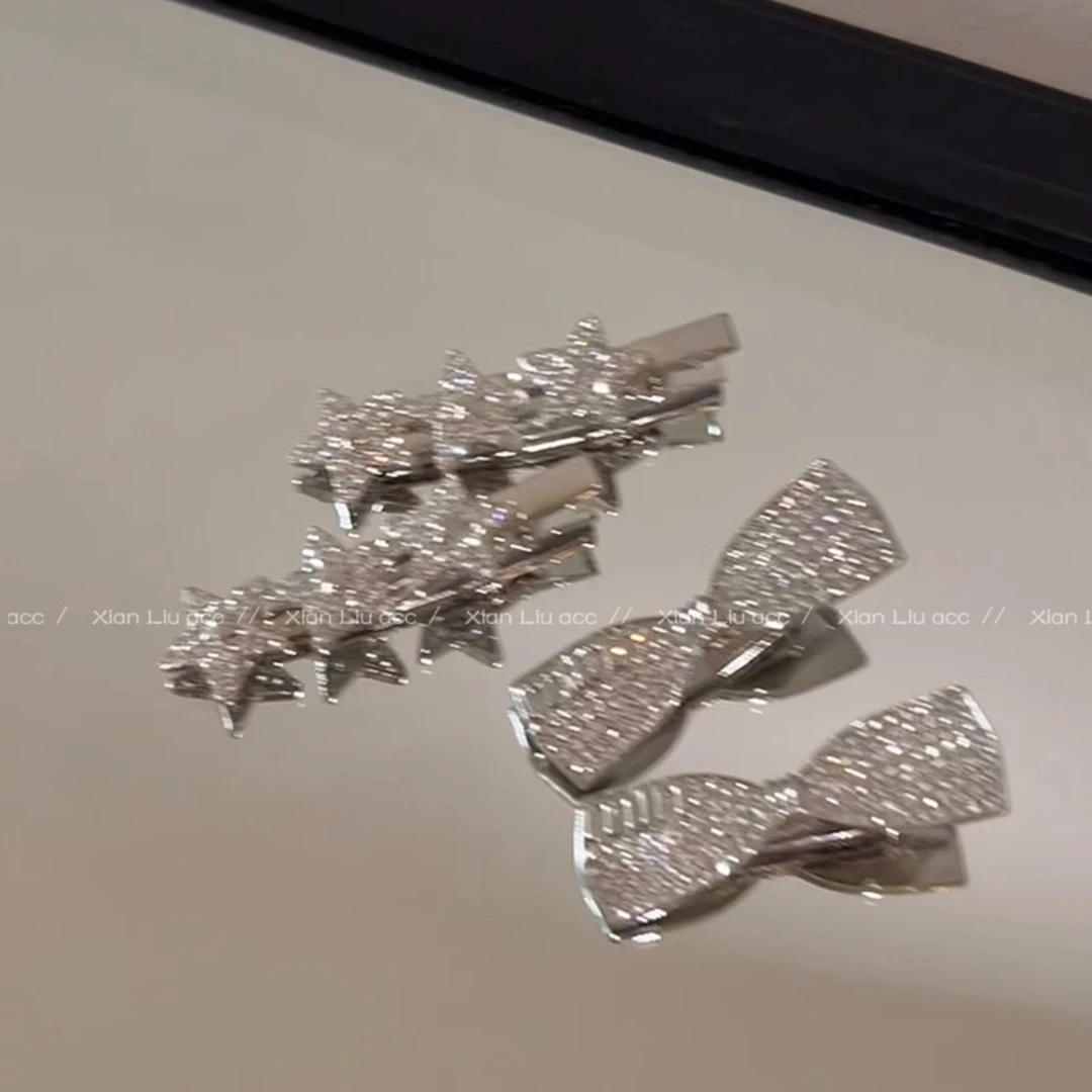 锆石蝴蝶结五角星星发夹女气质轻奢鸭嘴夹刘海夹前额无痕碎发边G