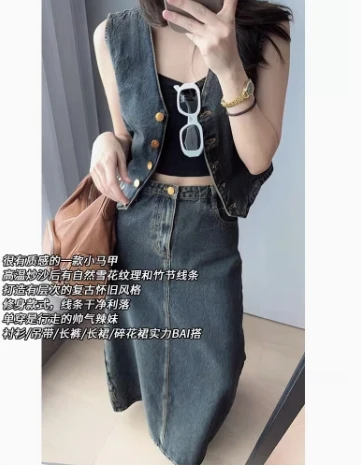 美洋MEIYANG后耳牛仔马甲 复古怀旧_做旧V领修身短款马夹