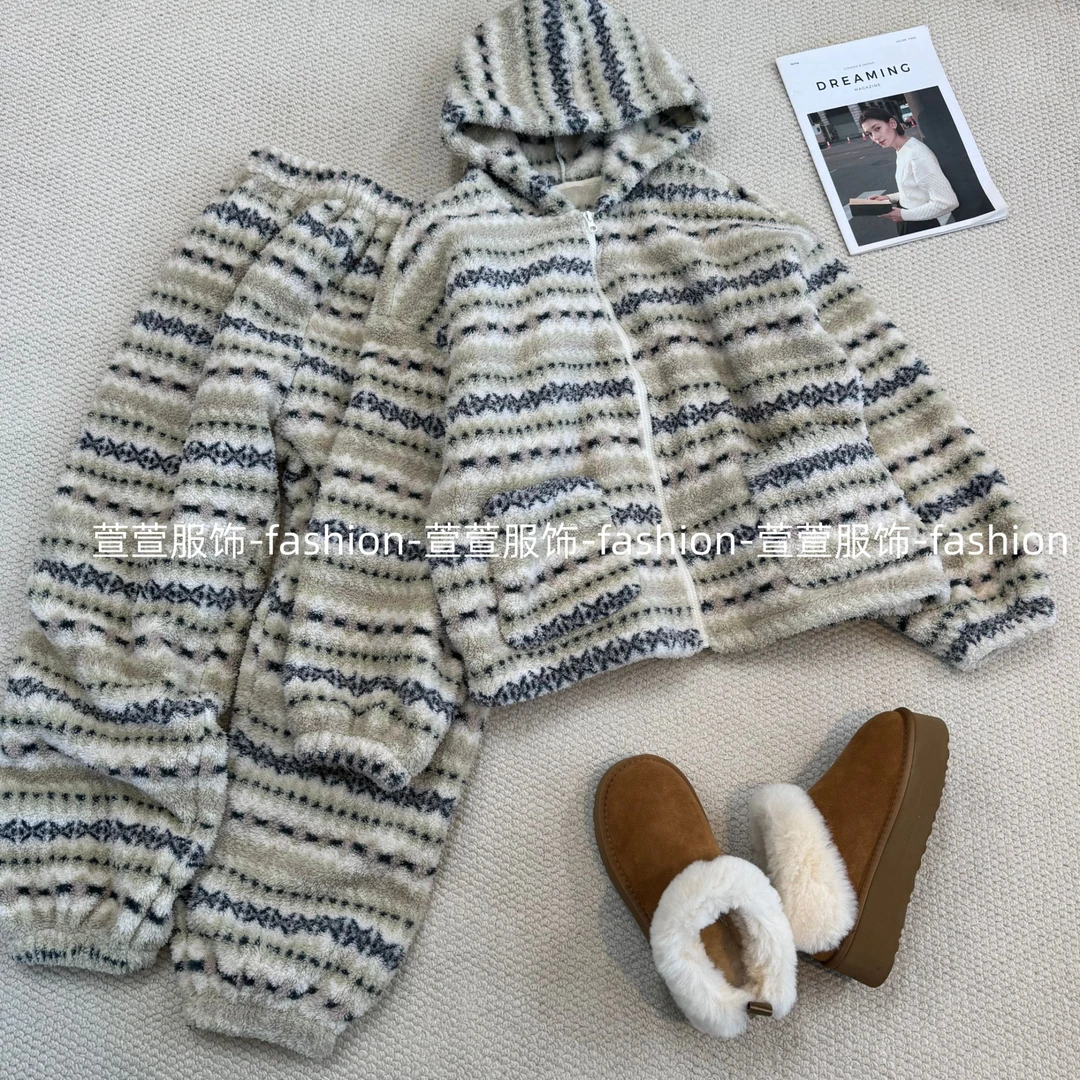 【萱萱服饰】SY116冬季新款保暖加绒韩版毛绒个性家居服加厚加绒女