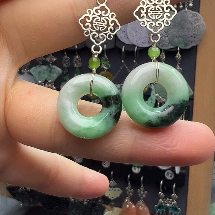 翡翠银S925镶嵌耳饰