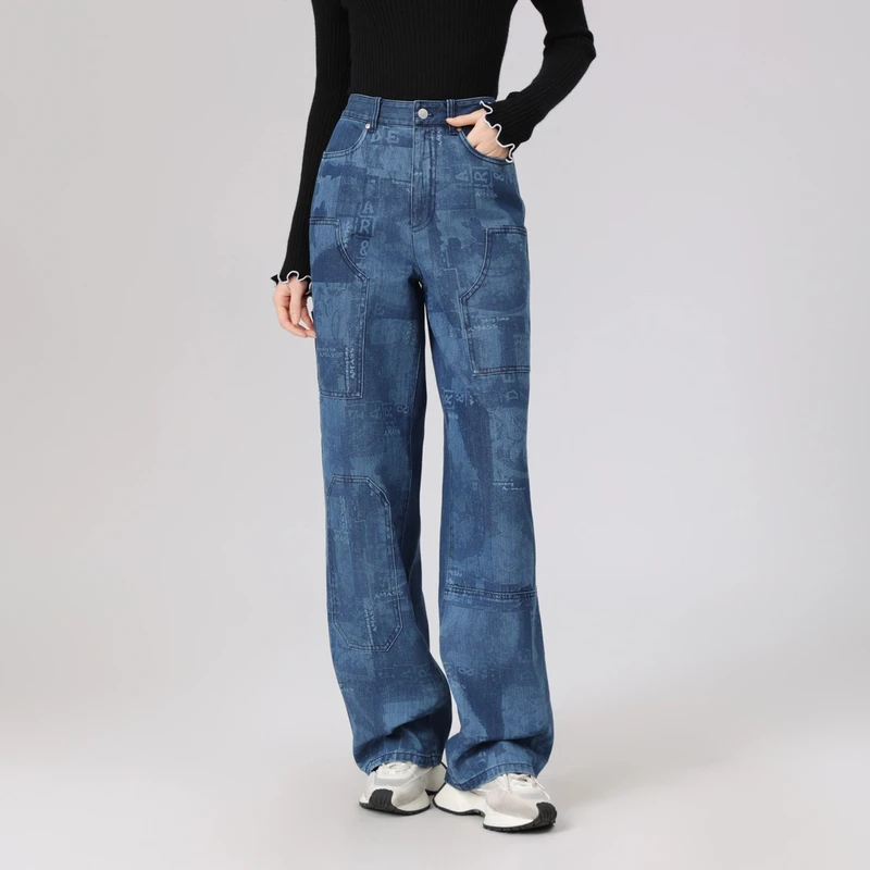 AMASS/阿玛施 早春新款复古宽松显瘦水洗高腰直筒牛仔裤5100475