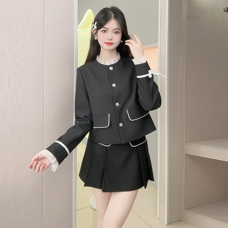 法式小香风时尚高级感气质女春秋新款黑色洋气减龄高端套装两件套