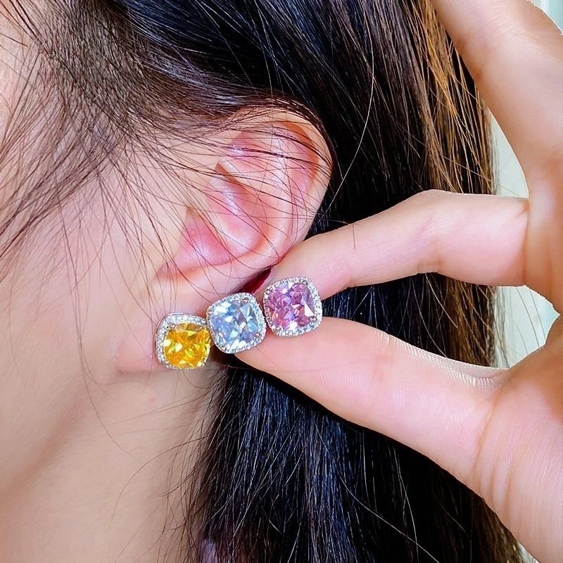 铜合金耳饰 3对装精致小巧方糖耳钉小众高级感百搭耳环F1701