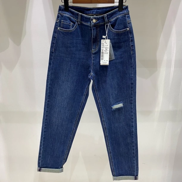 女士春季休闲牛仔裤216181老爹牛仔裤收胯百搭欧版裤显瘦遮肉高腰