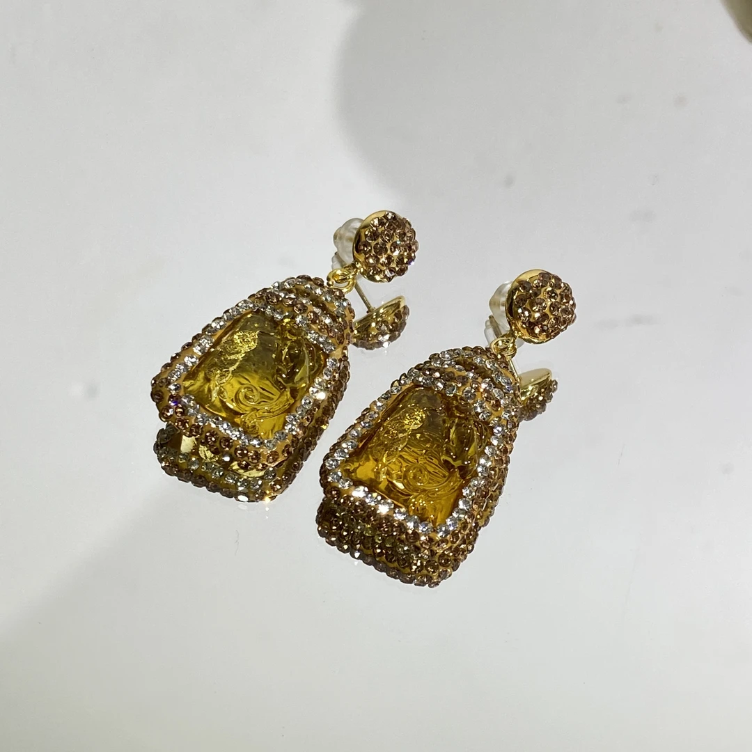 铜合金合成锆石耳饰 TTSD 黄色精雕时尚气质女士耳环 566