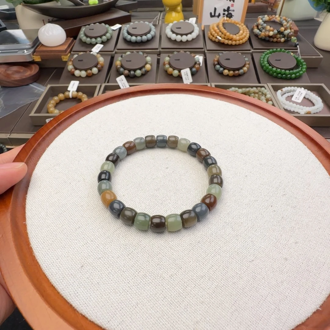 和田玉未镶嵌手链卡8直切楼兰，65