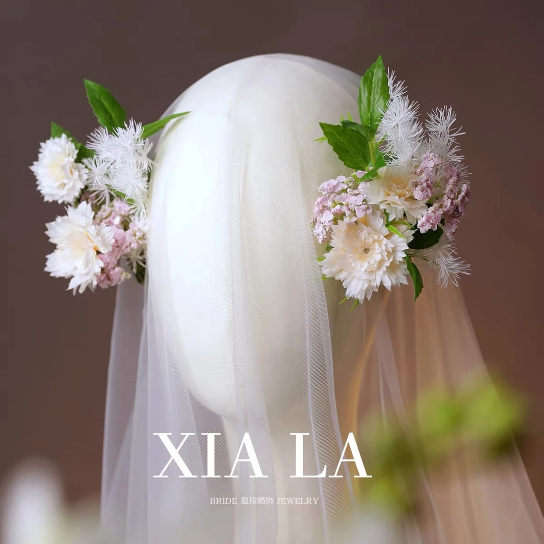 夏拉手作永生花仿真花新娘头饰森系发饰订婚造型草坪婚礼饰品