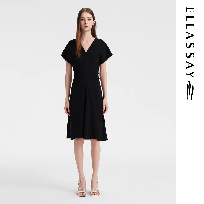 ELLASSAY歌力思夏新款高级感赫本风小黑裙连衣裙EWB352Y03100