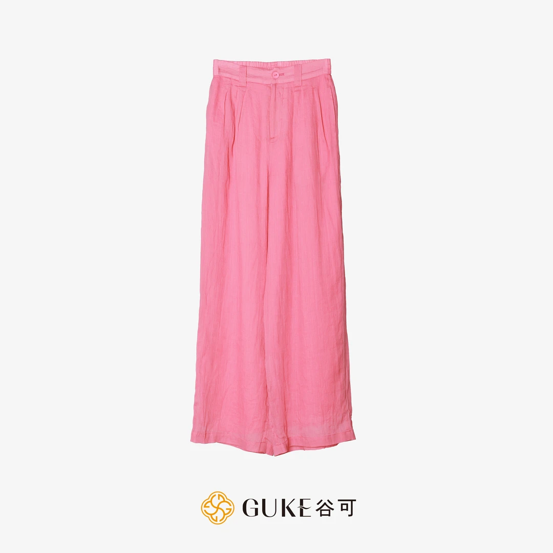 GKE/谷可K5239-1苎麻夏季阔腿裤女垂感休闲直筒宽松高腰长裤