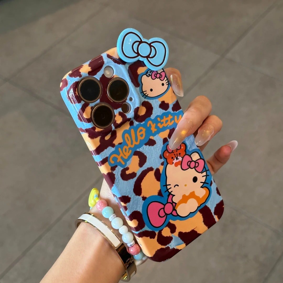 兰知春序雾蓝豹纹kt适用新款17/16手机壳立体蝴蝶结小米15菲