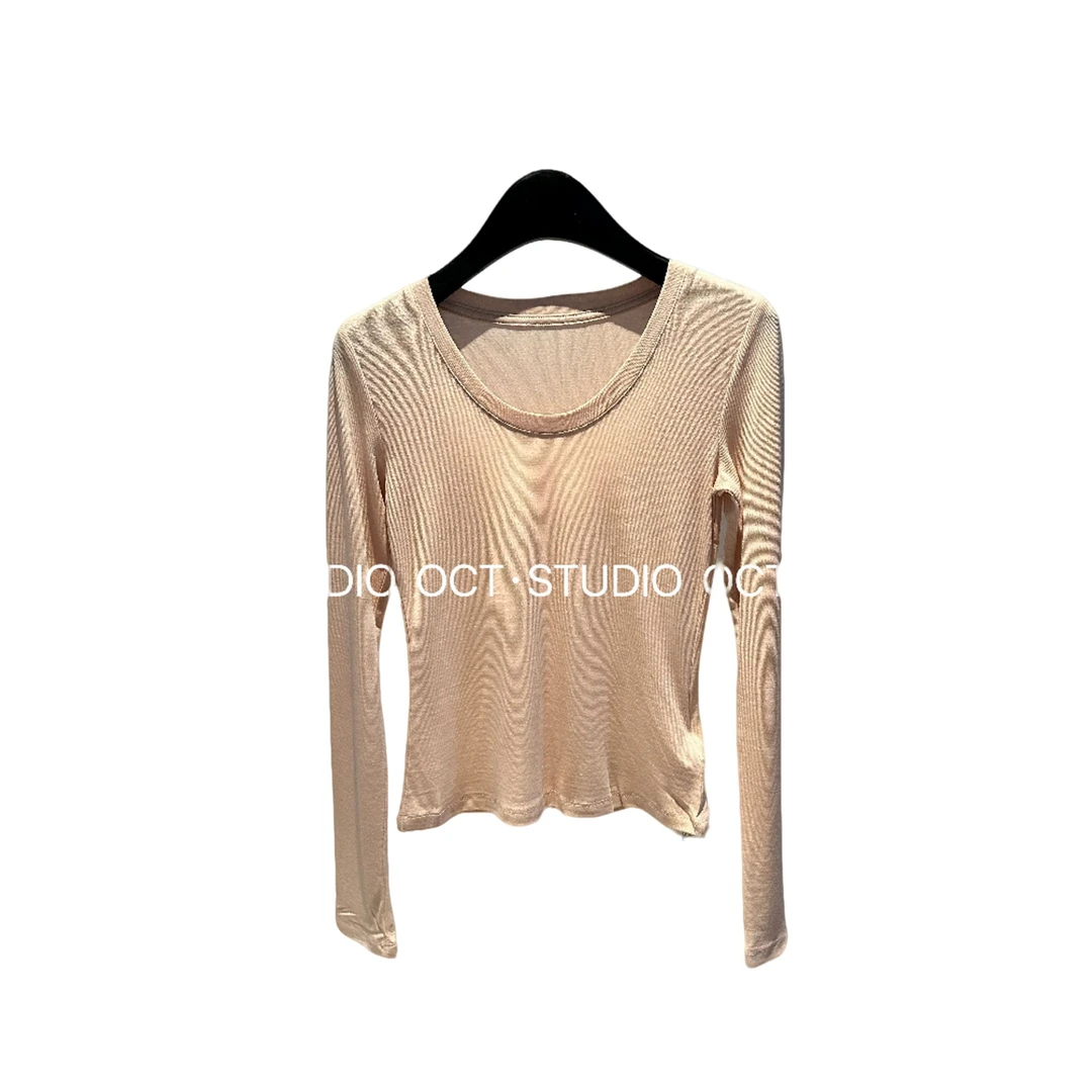 25春装新款极简纯欲长袖T恤时尚女士修身圆领网红显瘦薄款百搭