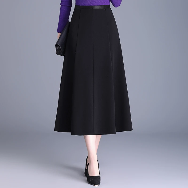 2025春夏新款八片裙子半身裙女显瘦高腰中长款大摆a字裙遮肉伞裙