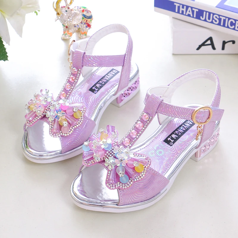 韩版水钻时尚女童凉鞋公主风夏季半高跟鞋中大童女孩子学生儿童鞋