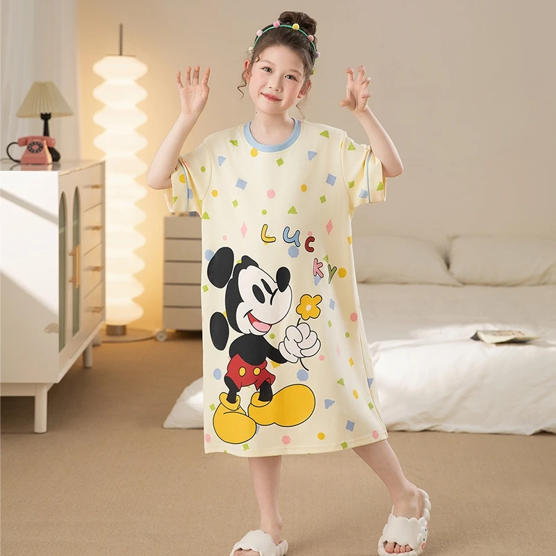 YUZHAOLIN/俞兆林时尚洋气短袖圆领睡裙女童中大童夏季纯棉家居裙