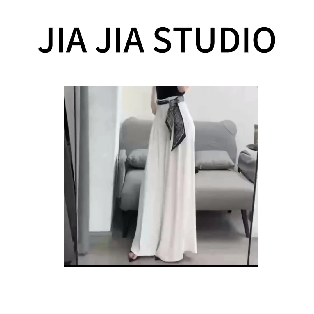 嘉嘉推荐#8787【夏季-带丝巾】进店必拍 冰丝凉凉 遮肉阔腿西装裤