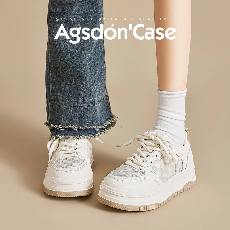 Y奥古狮登网面小白鞋女2025新款夏季厚底薄款透气板鞋增高运动鞋Y